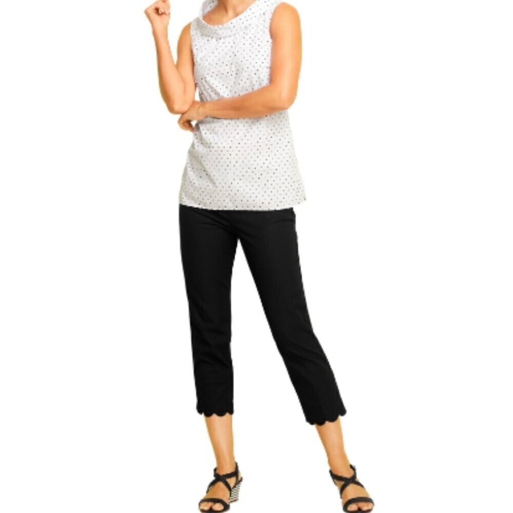 Talbots Womens 12 Chatham Scallop Hem Crop Pant In Black